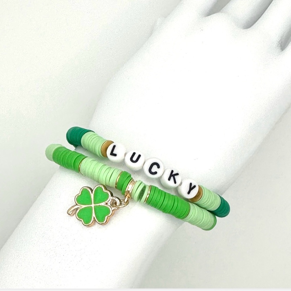St Patrick’s Day Lucky Bracelet Set of 2 Shamrock Charm